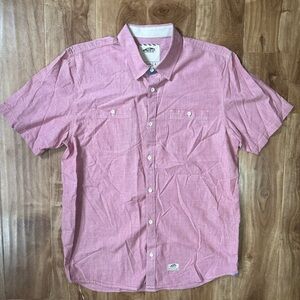 VANS Men's Pink Woven Cotton Button-Up Shirt Point Collar Short Sleeve L